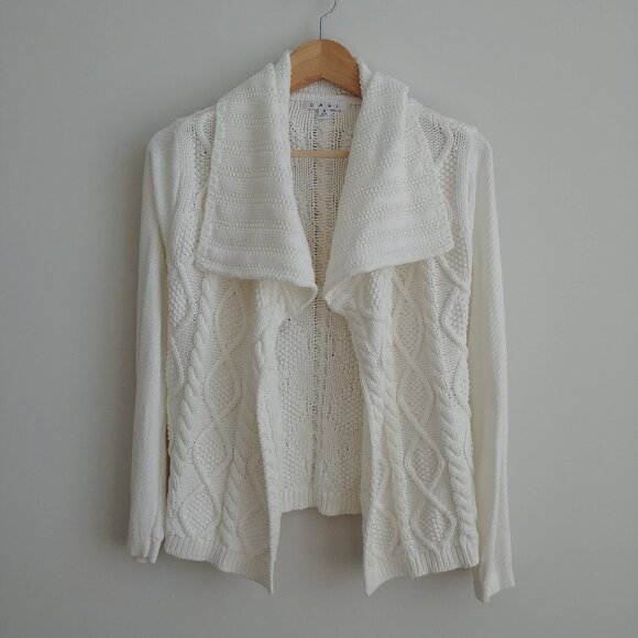 Cabi 100% cotton cable knit white open front cardigan sweater Small - Picture 1 of 16